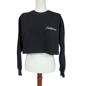 John Galt Brandy Melville California embroidered Black Cropped Sweatshirt Small